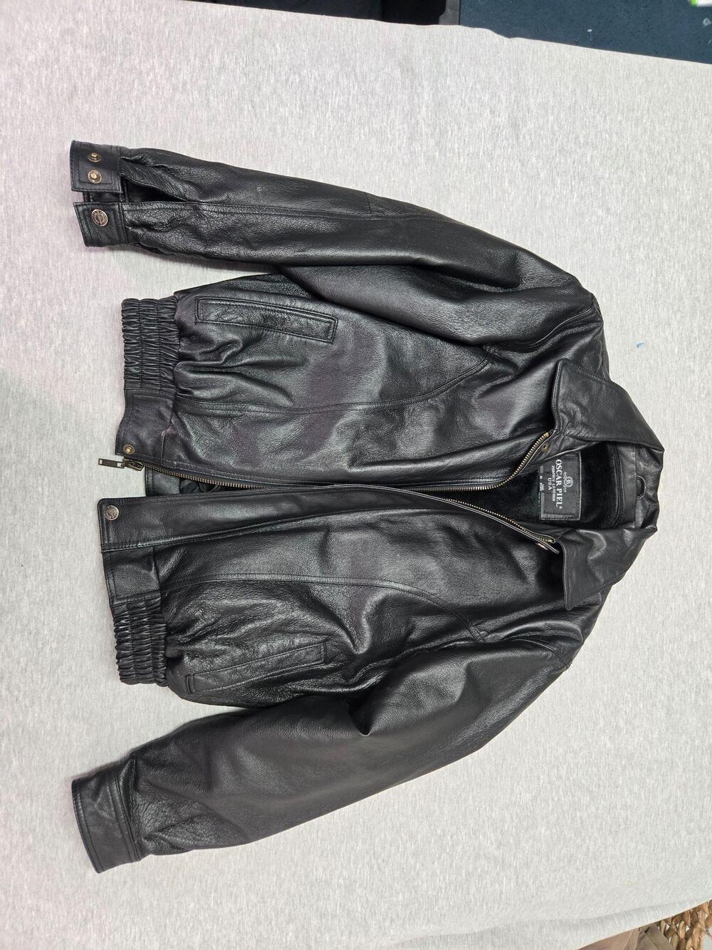 Oscar Piel Jacket Mens Medium Black Leather Bomber Full Zip Elastic Waist